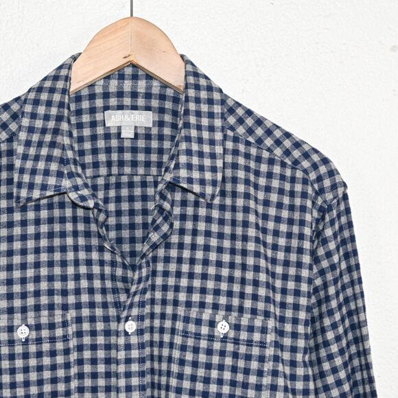 ASH & ERIE Men's Button up Flannel Shirt in Blue Grey Gingham check size Large - Picture 3 of 7